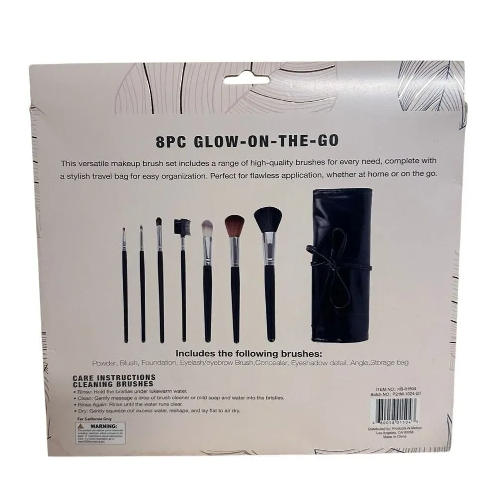 Nolee And Co. 8Pc Glow-on-the-Go Makeup Brush Set Black OS NEW